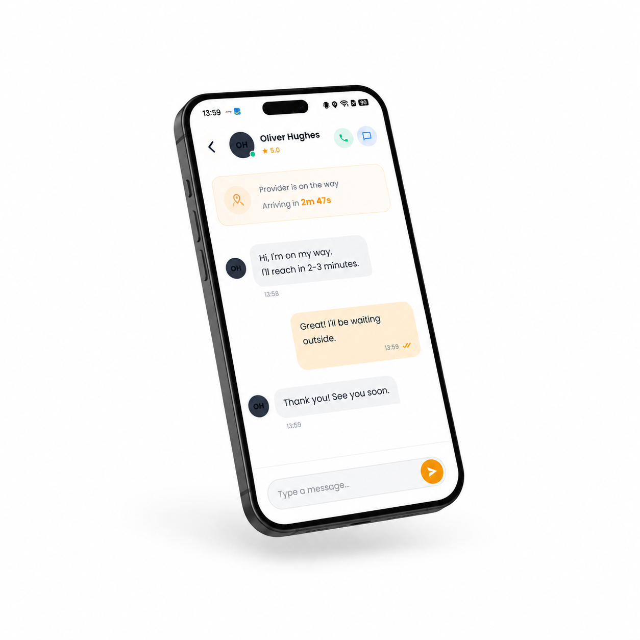 JOMP in-app chat and call with provider